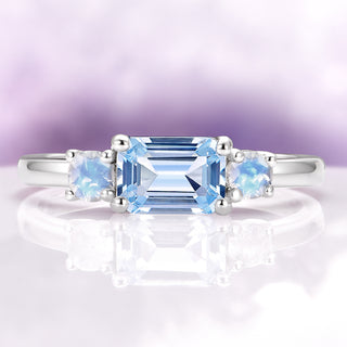 Petite Aquamarine & Moonstone Ring in Sterling Silver