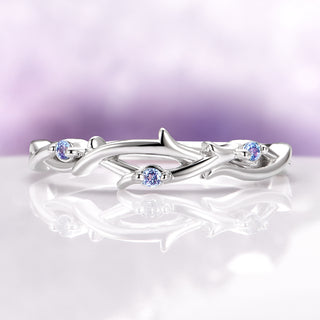 Whimsical Leaf Alexandrite Twig Wedding Band in Sterling Silver