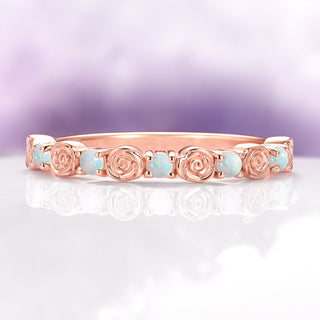 Dainty Rose Australian Opal Wedding Band in 14K Rose Gold Vermeil