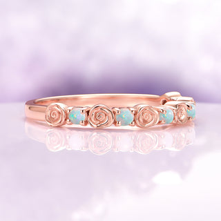 Dainty Rose Australian Opal Wedding Band in 14K Rose Gold Vermeil