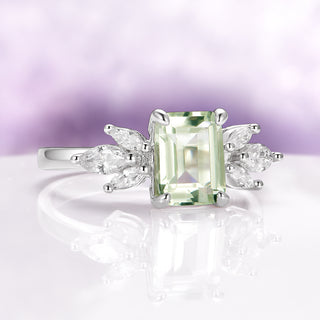 Eva Natural Light Green Amethyst Ring in Sterling Silver
