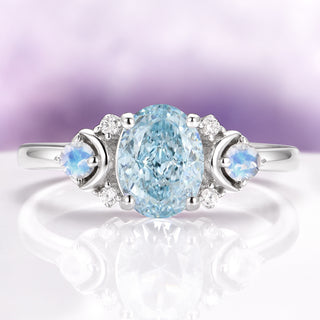 Aquamarine & Crescent Moonstone Ring in Sterling Silver