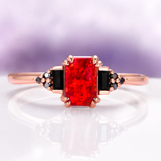 Red Fire Opal & Black Onyx Ring in 14K Rose Gold Vermeil