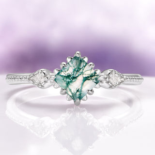 Princess Cut Green Moss Agate Ring in Sterling Silver
