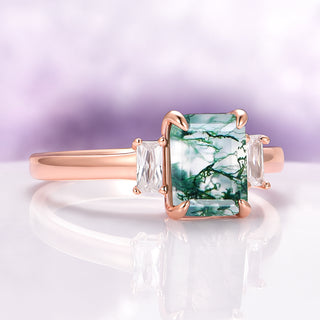 Green Moss Agate Ring in 14K Rose Gold Vermeil
