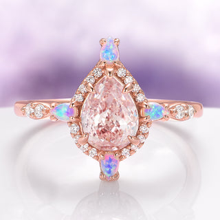 Teardrop Morganite & Fire Opal Ring in 14K Rose Gold Vermeil