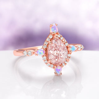 Teardrop Morganite & Fire Opal Ring in 14K Rose Gold Vermeil
