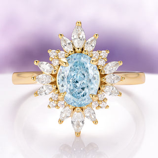 Aurora Natural Aquamarine Engagement Ring in 14K Solid Yellow Gold