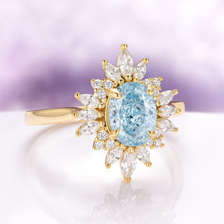 Aurora Natural Aquamarine Engagement Ring in 14K Solid Yellow Gold