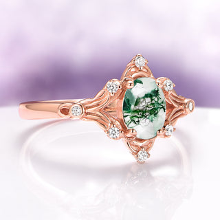 Maeve Green Moss Agate Ring- 14K Solid Rose Gold