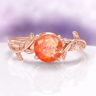 Natural Sunstone Leaf Ring in 14K Rose Gold Vermeil