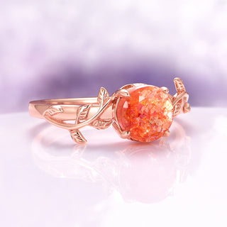 Natural Sunstone Leaf Ring in 14K Rose Gold Vermeil