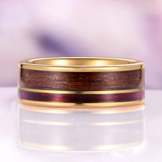 M1 Garand & Purpleheart Wood Wedding Band in Gold Tone Tungsten Carbide  (8mm)