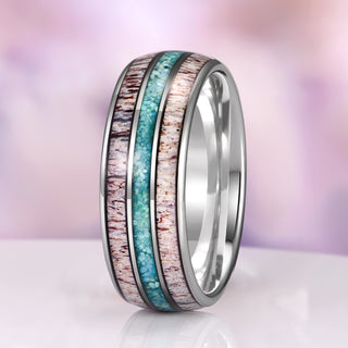 Elk Antler & Turquoise Tungsten Carbide Wedding Band (8mm)