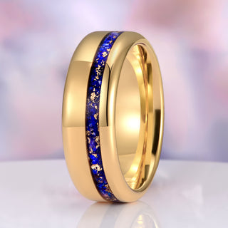 Lapis Lazuli Wedding Band in Yellow Gold Tungsten Carbide (8mm)