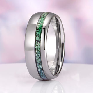 Crushed Green Moss Agate Wedding Band in Tungsten Carbide (8mm)