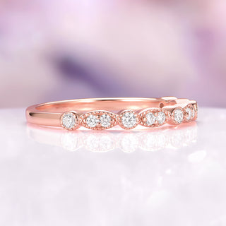 Vintage Inspired Diamond Wedding Band in Solid 14K Rose Gold