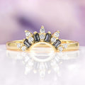 Gray Moissanite Crown Band in 14K Yellow Gold by Aquamarise Gold, featuring a unique arrangement of gray baguette and clear round moissanite stones on a polished yellow gold band, part of Women’s Wedding Bands, Gold rings, and Birthstone Jewelry collections.
