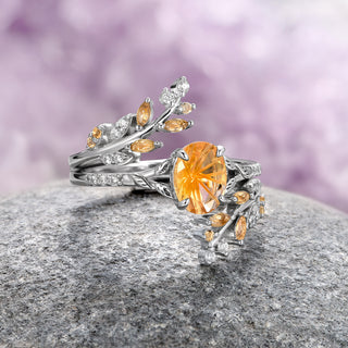 Fantasy Cut Citrine Couples Ring Set