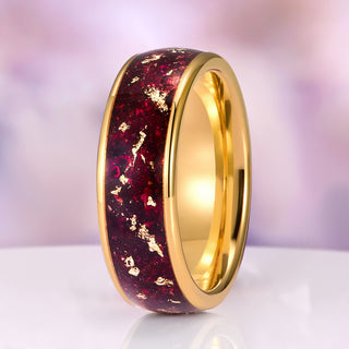 Rose Petal & Gold Leaf Band in Yellow Gold Tungsten Carbide (8mm)