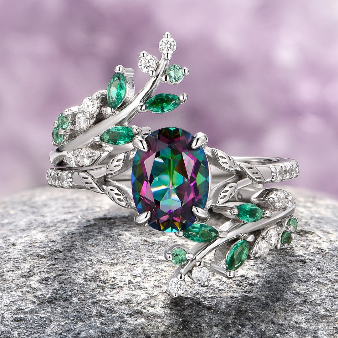 Oval Mystic Topaz Solitaire Ring Mystic Topaz Emerald Leaf