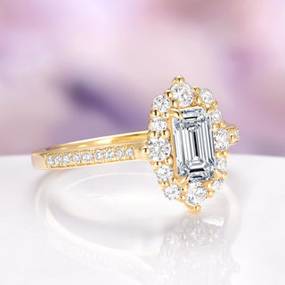 Emerald Cut Moissanite Engagement Ring in Solid 14K Yellow Gold