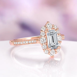 Emerald Cut Moissanite Engagement Ring in Solid 14K Rose Gold