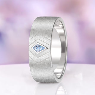 Kite Cut Aquamarine Wedding Band in 14K White Gold (8mm)