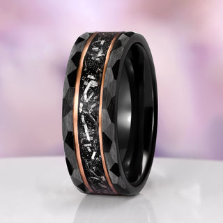 Galaxy Meteorite Hammered Wedding Band in Two-Tone Black Tungsten Carbide (8mm)