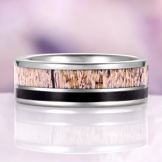 Elk Antler & Black Obsidian Tungsten Carbide Wedding Band (8mm)