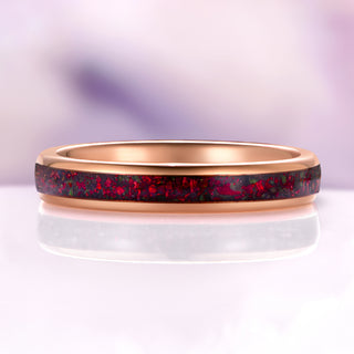 Crushed Black Fire Opal Wedding Band in Rose Gold Tungsten Carbide (4mm)