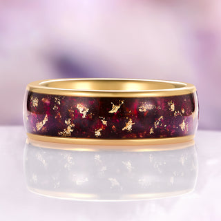 Rose Petal & Gold Leaf Band in Yellow Gold Tungsten Carbide (8mm)