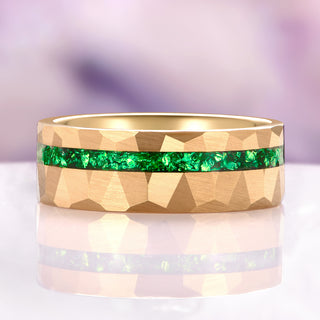 Crushed Emerald Hammered Wedding Band in Gold Tungsten Carbide (8mm)