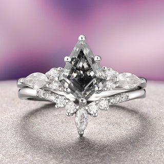 Skye Kite®  Gray Moissanite Engagement Ring Set- 14K White Gold