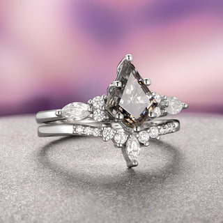 Skye Kite®  Gray Moissanite Engagement Ring Set- 14K White Gold