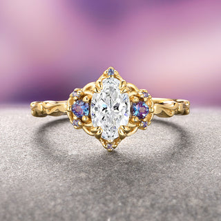 Esme Lab-Grown Diamond & Alexandrite Ring- 14K Solid Yellow Gold (IGI Certified)
