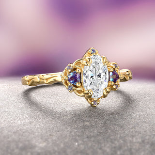 Esme Lab-Grown Diamond & Alexandrite Ring- 14K Solid Yellow Gold (IGI Certified)