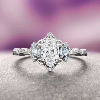 Esme Lab-Grown Diamond & Aquamarine Ring- 14K White Gold (IGI Certified)