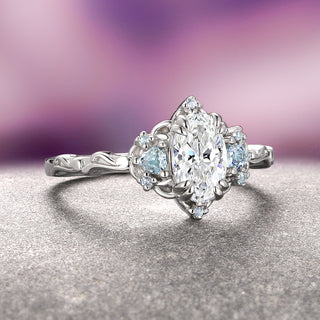 Esme Lab-Grown Diamond & Aquamarine Ring- 14K White Gold (IGI Certified)