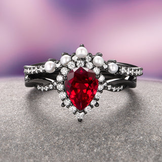 Briar Natural Red Garnet Ring in Black Ruthenium