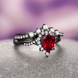 Briar Natural Red Garnet Ring in Black Ruthenium