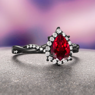 Briar Natural Red Garnet Ring in Black Ruthenium