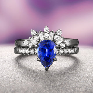 Art Deco Blue Sapphire Ring Set- Black Ruthenium