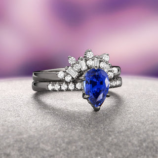 Art Deco Blue Sapphire Ring Set- Black Ruthenium