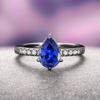 Teardrop Blue Sapphire Ring- Black Ruthenium