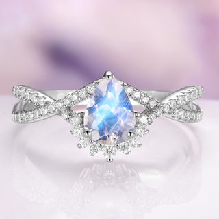 Alice Vintage Inspired Moonstone Engagement Ring in 14K White Gold