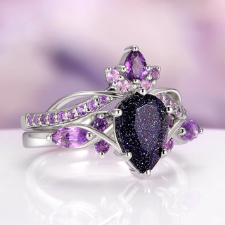 Feyra Starry Night & Amethyst Ring Set in 14K White Gold