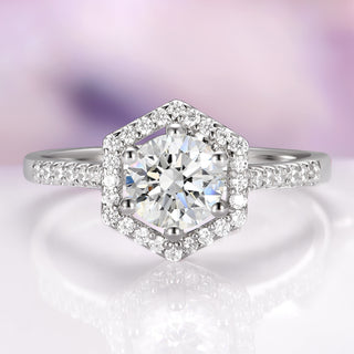 Hexagon Moissanite Engagement Ring in 14K White Gold