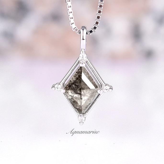 Galaxy Raw Salt & Pepper Diamond (Herkimer Diamond) Pendant Necklace- Sterling Silver