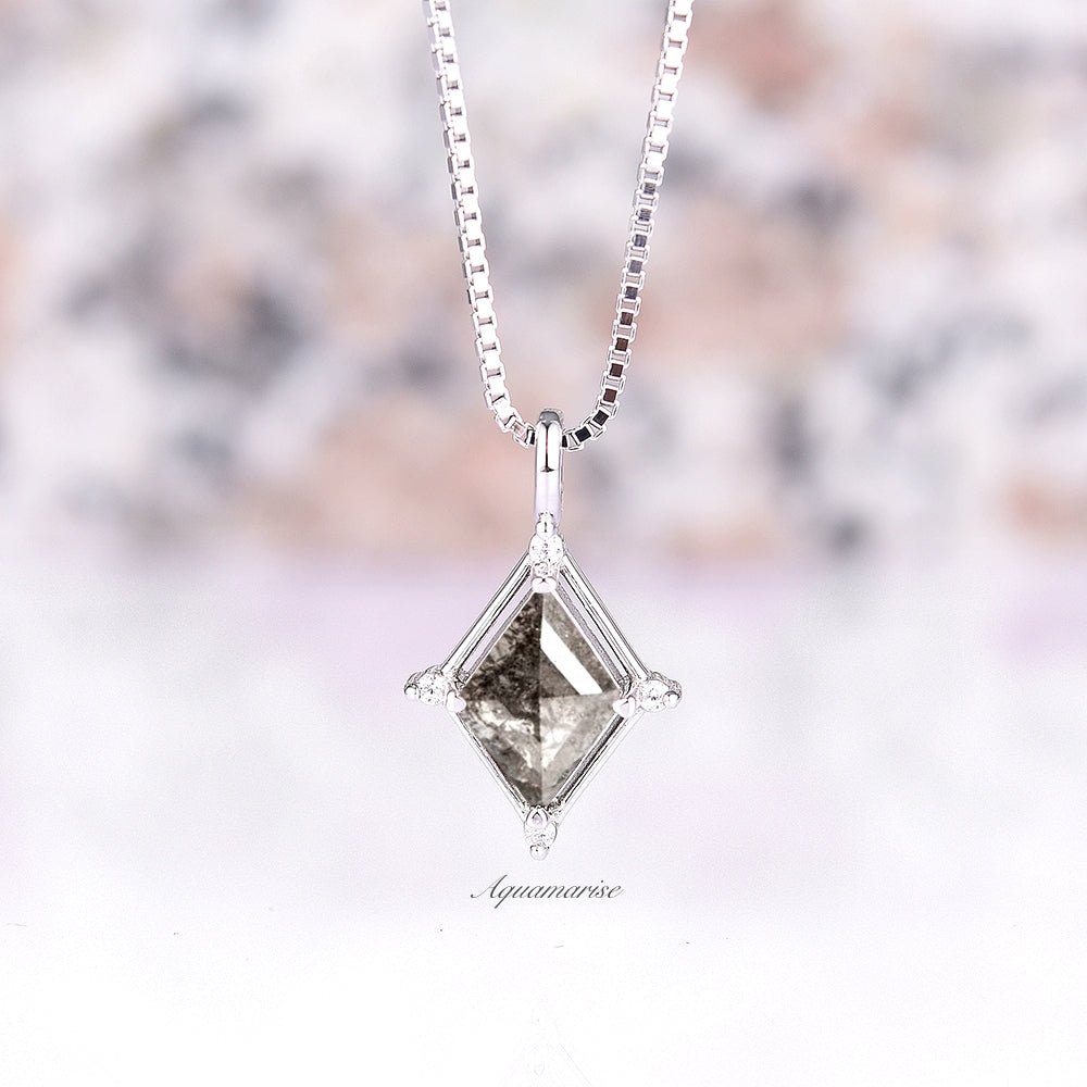 Galaxy Raw Salt & Pepper Diamond Necklace For Women- 925 Sterling Silver Kite Cut Herkimer Diamond Unique Jewelry Anniversary Gift For Her